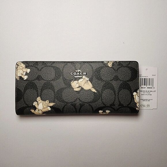 NWT Coach CC927 Creatures Happy Dog Slim Black Multi Wallet - Picture 1 of 4